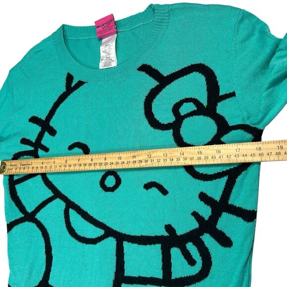 Sanrio Hello Kitty Womens Sz M Teal Black Crewneck Pullover Sweater Kawaii Cute - Picture 7 of 9